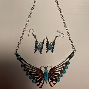 Turquoise Sterling Butterfly necklace & earrings.